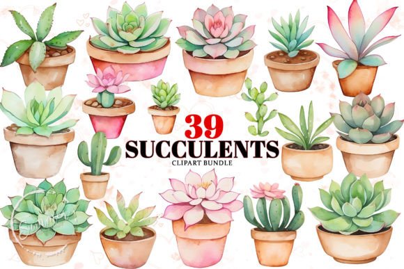 Download Watercolor Succulent Stickers Clipart - Succulent Collection