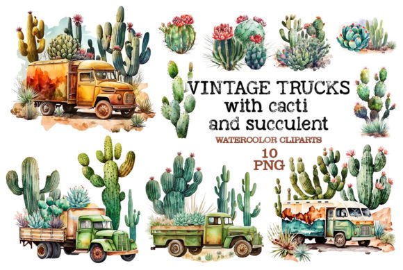 Download Vintage Trucks with Cacti and Succulent - Succulent Collection